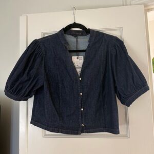 NWT Dark Blue Denim Puff Sleeve Top